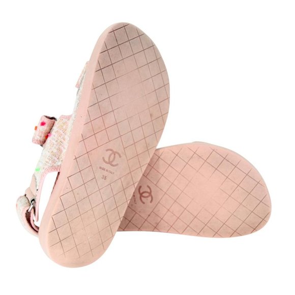 Chanel Quilted 35 Tweed Fabric Cc Dad Sandals CC-1109P-0017 - Picture 10 of 11
